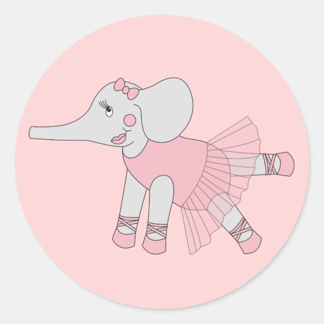 Pegatina Redonda illusima Ballerina Elephant Light Pink (Anverso)