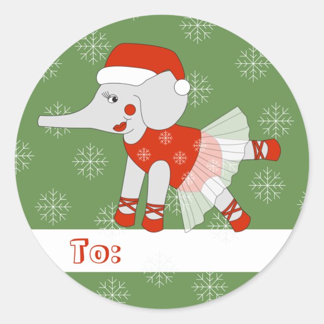 Pegatina Redonda illusima Ballerina Elephant Navidades Snowflakes (Anverso)