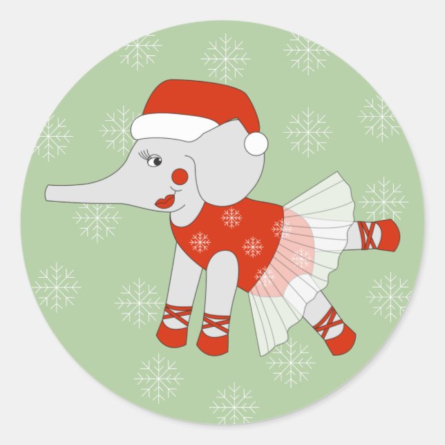 Pegatina Redonda illusima Ballerina Elephant Navidades Snowflakes (Anverso)