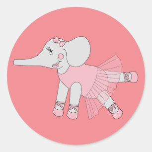 Pegatina Redonda illusima Ballerina Elephant Peach
