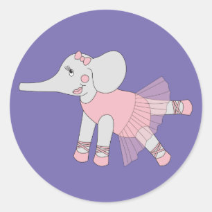 Pegatina Redonda illusima Ballerina Elephant Purple