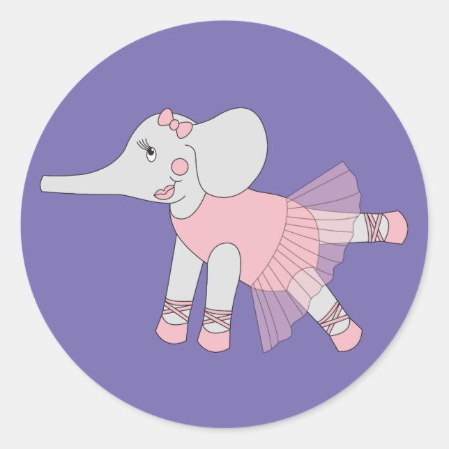 Pegatina Redonda illusima Ballerina Elephant Purple (Anverso)