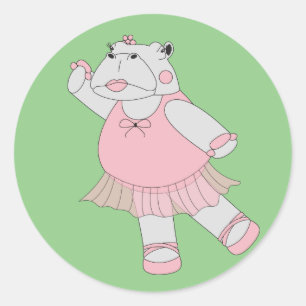 Pegatina Redonda illusima Ballerina Hippo Green