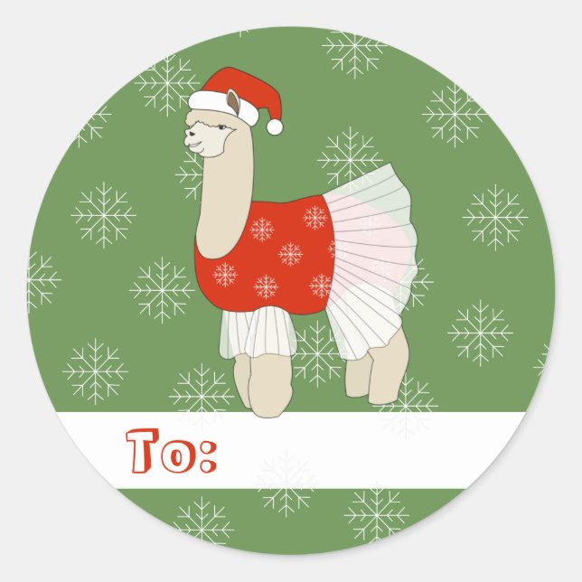 Pegatina Redonda illusima Ballerina Llama Navidades Snowflakes (Anverso)