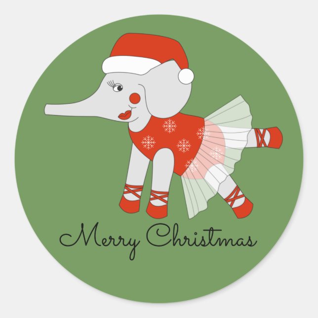Pegatina Redonda illusima Ballerina Merry Christmas Elephant (Anverso)