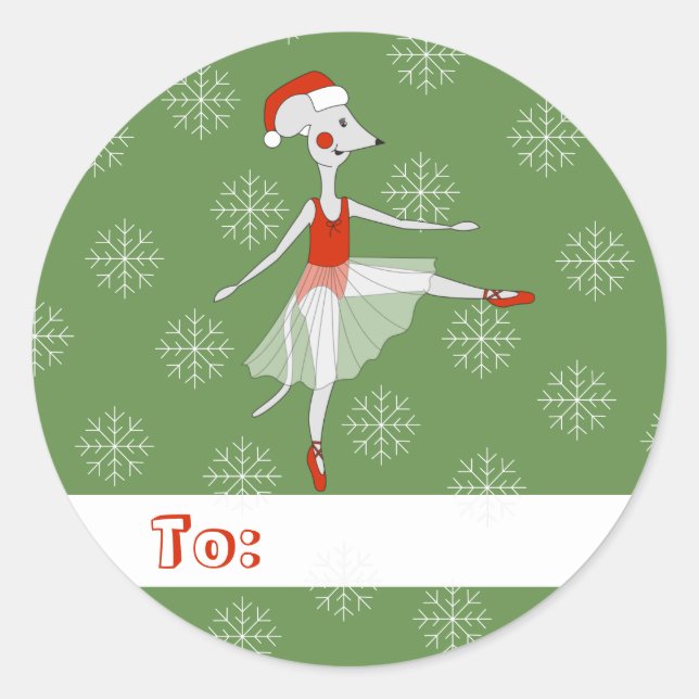 Pegatina Redonda illusima Ballerina Mouse Navidades Snowflakes (Anverso)
