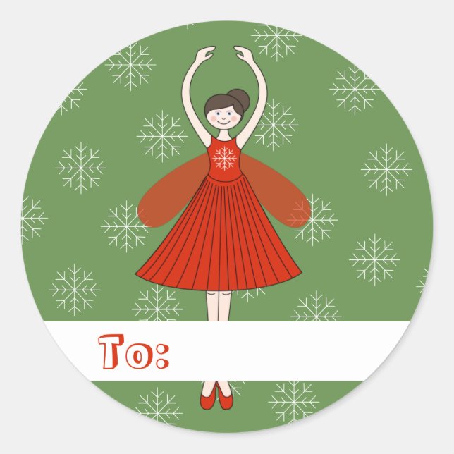 Pegatina Redonda illusima Ballerina Navidades de hadas Snowflakes (Anverso)