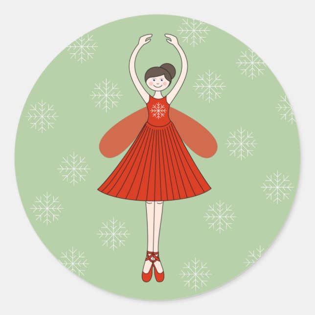 Pegatina Redonda illusima Ballerina Navidades de hadas Snowflakes (Anverso)
