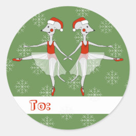 Pegatina Redonda illusima Ballerina Navidades de ratones Snowflakes