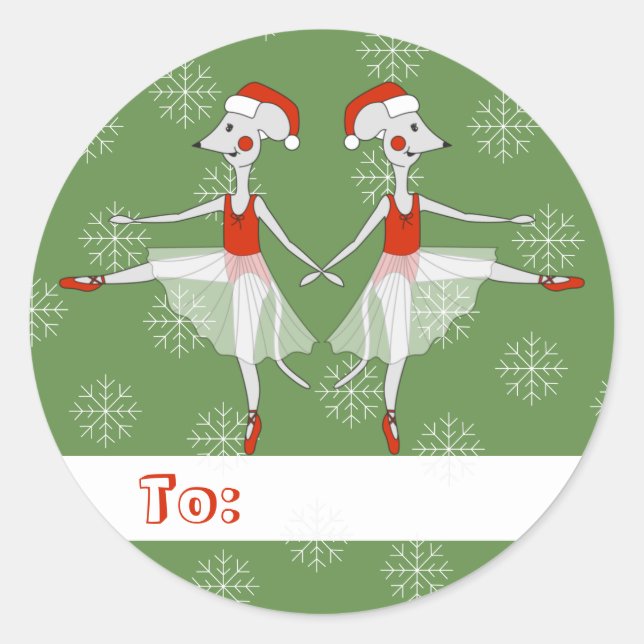Pegatina Redonda illusima Ballerina Navidades de ratones Snowflakes (Anverso)