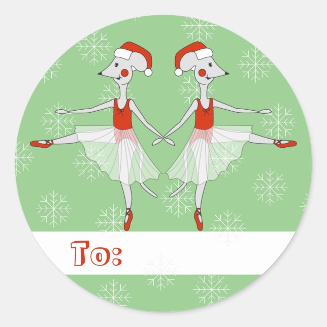 Pegatina Redonda illusima Ballerina Navidades de ratones Snowflakes (Anverso)