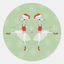 Pegatina Redonda illusima Ballerina Navidades de ratones Snowflakes