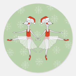 Pegatina Redonda illusima Ballerina Navidades de ratones Snowflakes
