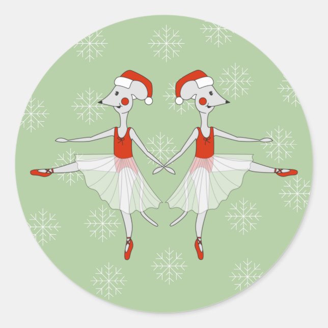 Pegatina Redonda illusima Ballerina Navidades de ratones Snowflakes (Anverso)