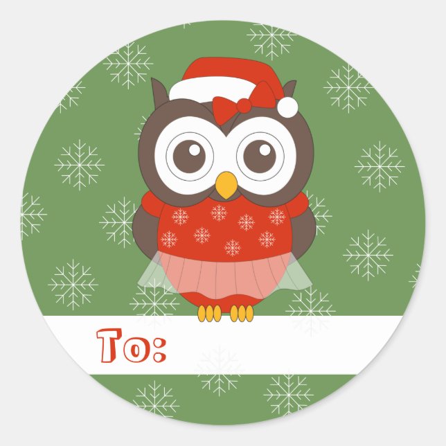 Pegatina Redonda illusima Ballerina Owl Navidades Snowflakes Green (Anverso)