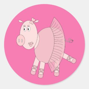 Pegatina Redonda illusima Ballerina Piggy