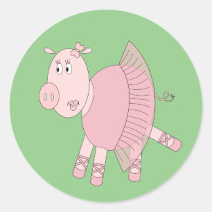 Pegatina Redonda illusima Ballerina Piggy Green