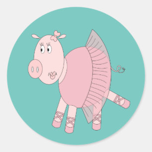 Pegatina Redonda illusima Ballerina Piggy Turquoise