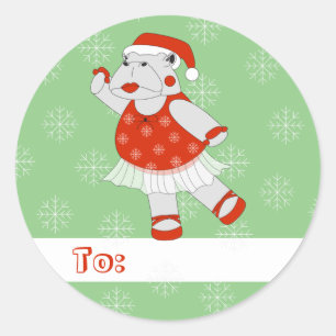 Pegatina Redonda illusima Ballet Hippo Navidad Copos de Nieve Verde