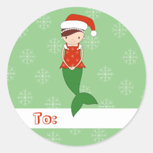 Pegatina Redonda illusima Ballet Sirena Navidad Copos de Nieve Verd