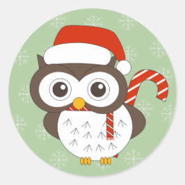 Pegatina Redonda illusima Candy Cane Owl Navidades Snowflakes Class