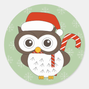 Pegatina Redonda illusima Candy Cane Owl Navidades Snowflakes Class