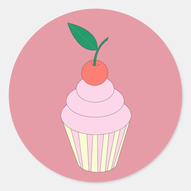 Pegatina Redonda illusima Cupcake de Fresa Rosa (Anverso)