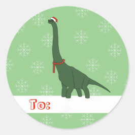 Pegatina Redonda illusima Dinosaur Verde de Cuello Largo Navidad