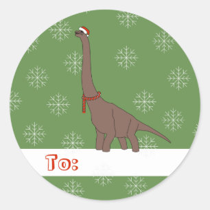 Pegatina Redonda illusima Dinosaurio de Cuello Largo Copos de Nieve