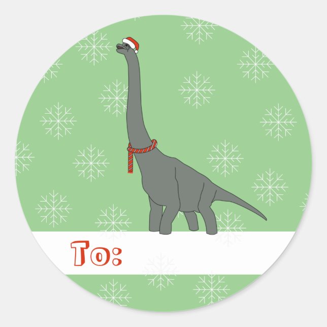Pegatina Redonda illusima Gris Dinosaurio Cuello Largo Navidad (Anverso)