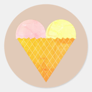 Pegatina Redonda illusima Helado de Fresa y Plátano Beige