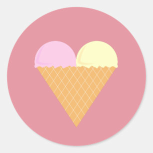 Pegatina Redonda illusima Helado de Fresa y Plátano Rosa