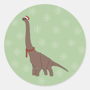 Pegatina Redonda illusima marrón dinosaurio de cuello largo de Navi