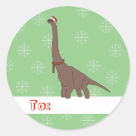 Pegatina Redonda illusima marrón dinosaurio de cuello largo Navidad