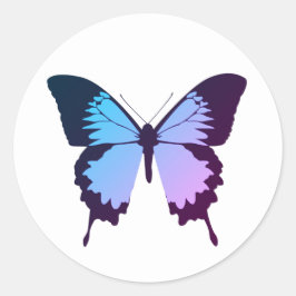 Pegatina Redonda Illusima morada degradado azul mariposa blanco