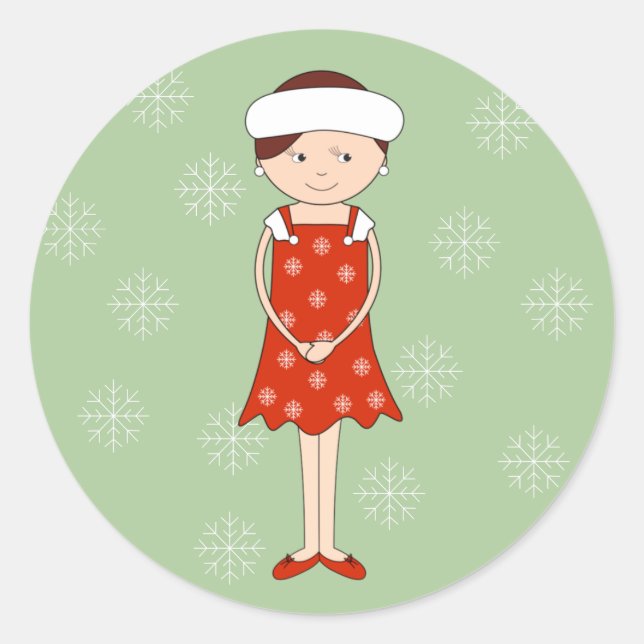 Pegatina Redonda illusima Navidad Chica Invierno Copos de Nieve Ver (Anverso)