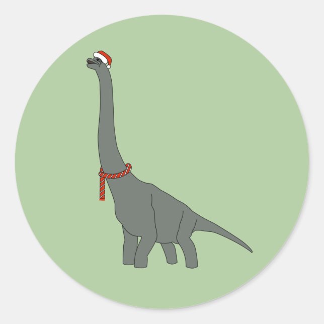 Pegatina Redonda illusima Navidad Dinosaurio Gris Cuello Largo Clas (Anverso)