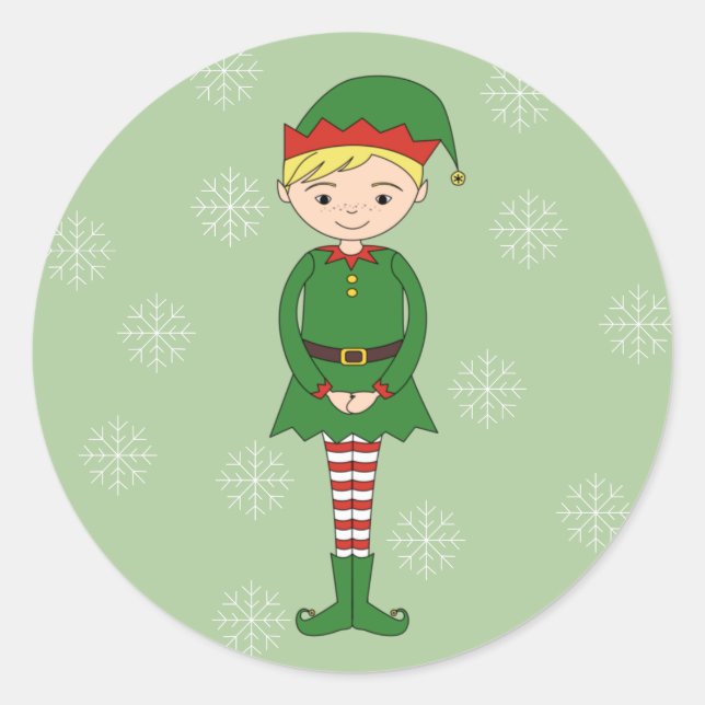 Pegatina Redonda illusima Navidades Boy Elf Snowflakes Green (Anverso)