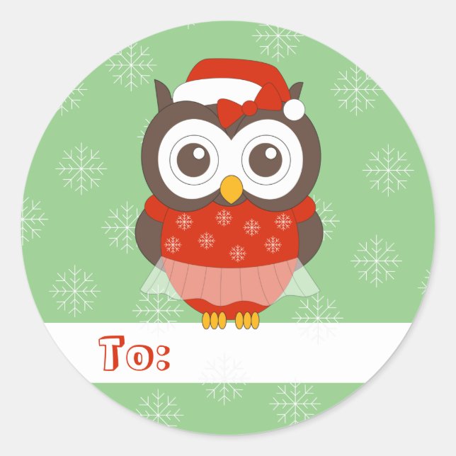 Pegatina Redonda illusima Owl Ballerina Navidades Snowflakes Green (Anverso)