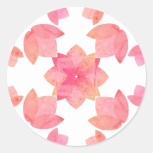 Pegatina Redonda Illusima Pink Lotus Mandela Pattern White