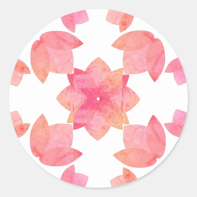 Pegatina Redonda Illusima Pink Lotus Mandela Pattern White (Anverso)
