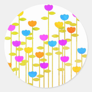 Pegatina Redonda illusima Rainbow Wild Flowers Field white