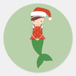 Pegatina Redonda illusima Sirena de Navidad Verde