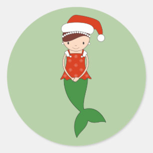 Pegatina Redonda illusima Sirena de Navidad Verde