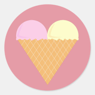 Pegatina Redonda illusima Strawberry Banana Helado rosa