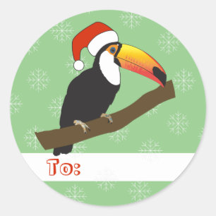 Pegatina Redonda illusima Tucán Copos de Nieve de Navidad Verde Cla
