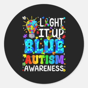 Pegatina Redonda Ilumina de azul pieza de rompecabezas niños autism