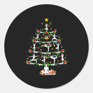 Pegatina Redonda Iluminación de Navidad para amante del Yoga Árbol
