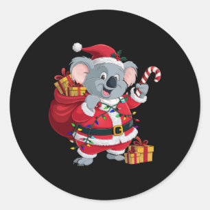 Pegatina Redonda Iluminación de Navidad Santa Koala Navidad 