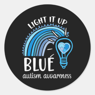 Pegatina Redonda Iluminarlo Azul Autismo Conciencia Mes Arcoiris Pu